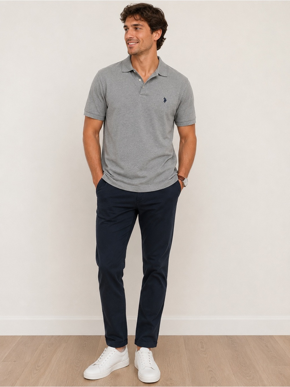 U.S. Polo Assn. Performance Piqué Gray Polo Shirt Men’s Sleeve Logo Large